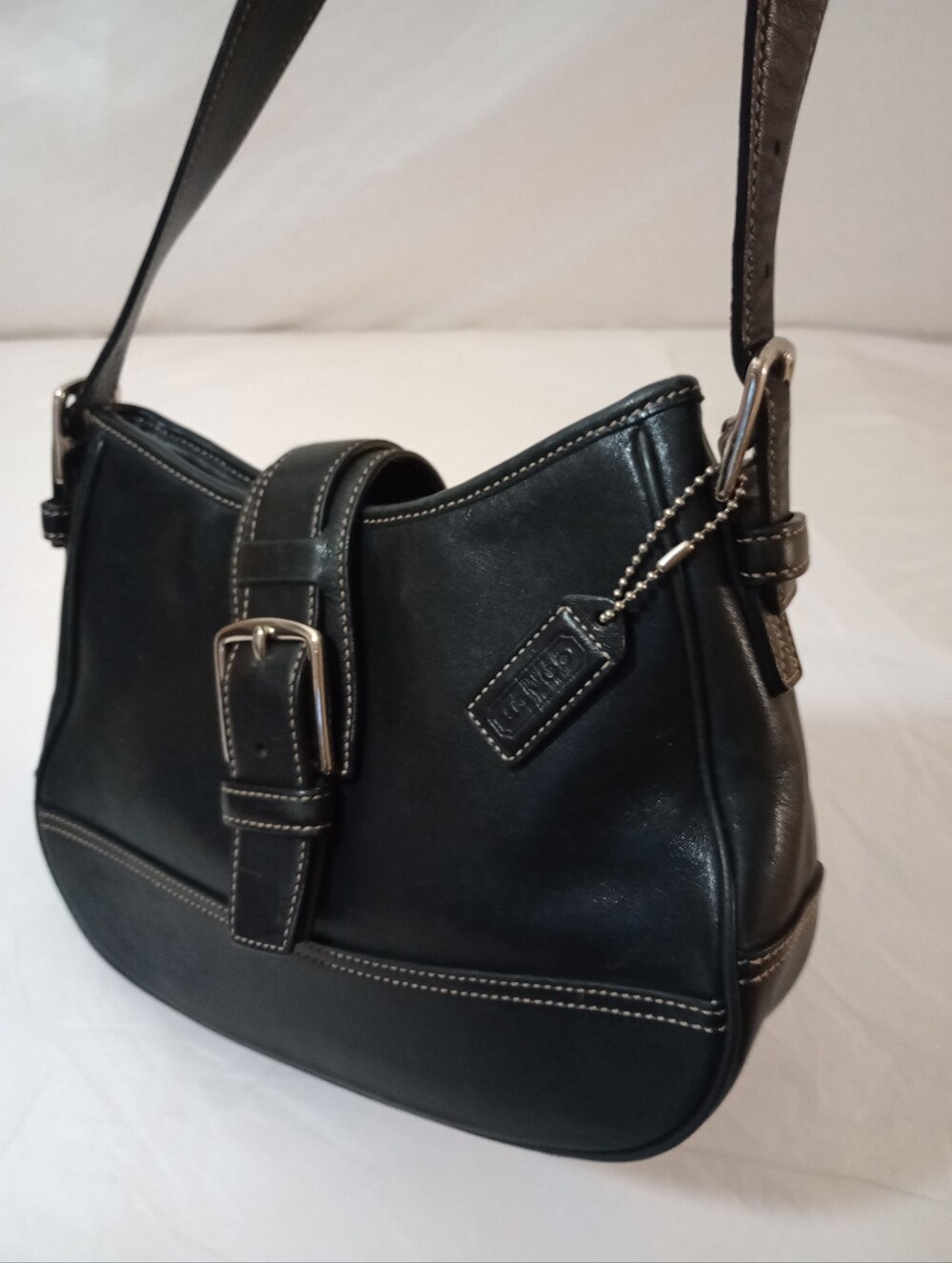 Coach Hampton Soho Black Leather Shoulder Bag with Buckle